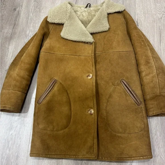 Vintage Taube Collection London Size Beige Brown Shearling Sheepskin Coat Medium - Picture 4 of 10